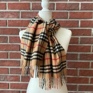 •Burberry London Classic Nova Check Plaid Wool Cashmere Fringed Scarf 56”x12”